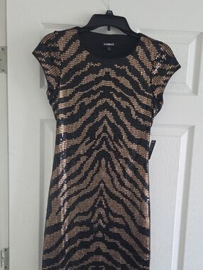Express Black Dress with Rose Gold Sequin Zebra Pattern